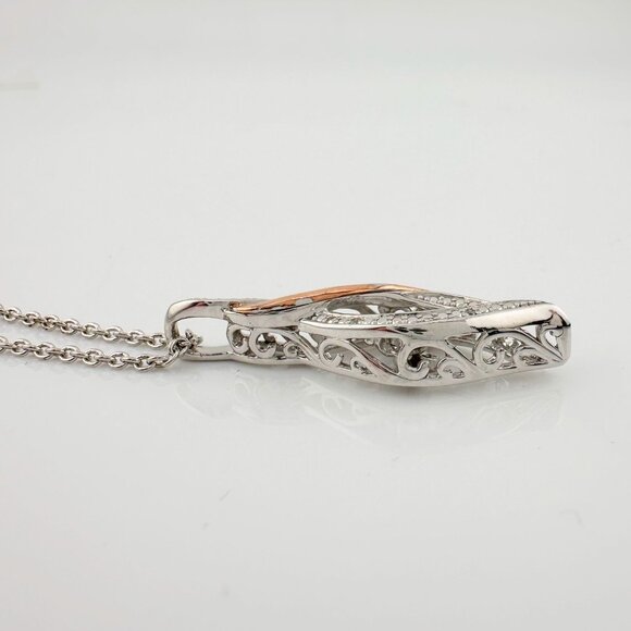 Beautiful Twisted 10kt Rose Gold & Sterling Silver Diamond Necklace - Picture 7 of 12